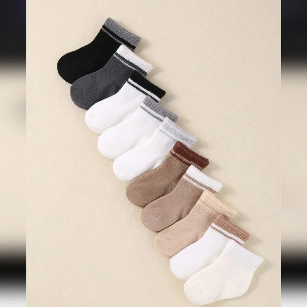 Assorted Neutral Color Toddler Ankle Elastic Socks Set 10 Pairs
